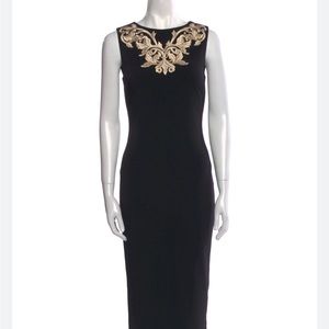 Ted Baker TAMMARA METALLIC-EMBROIDERED MIDI DRESS IN BLACK
